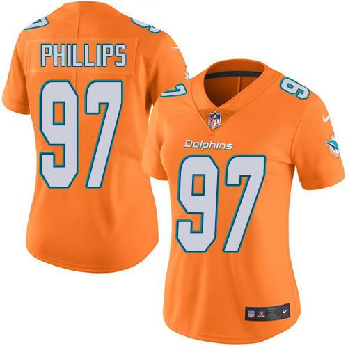 Nike Dolphins #97 Jordan Phillips Orange Women's Stitched NFL Limited Rush Jersey